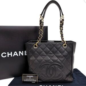 CHANEL Black Quilted Caviar Leather Petite Shopping Tote